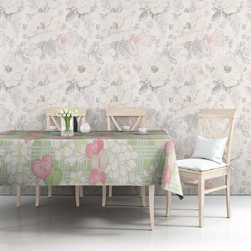 Anthurium Plumeria Lei Pastel Tablecloth Green Hawaiian Splendid Palaka
