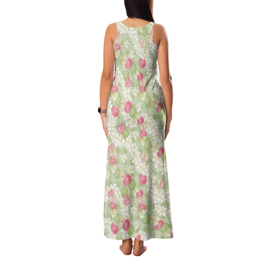 Anthurium Plumeria Lei Pastel Tank Maxi Dress Green Hawaiian Splendid Palaka