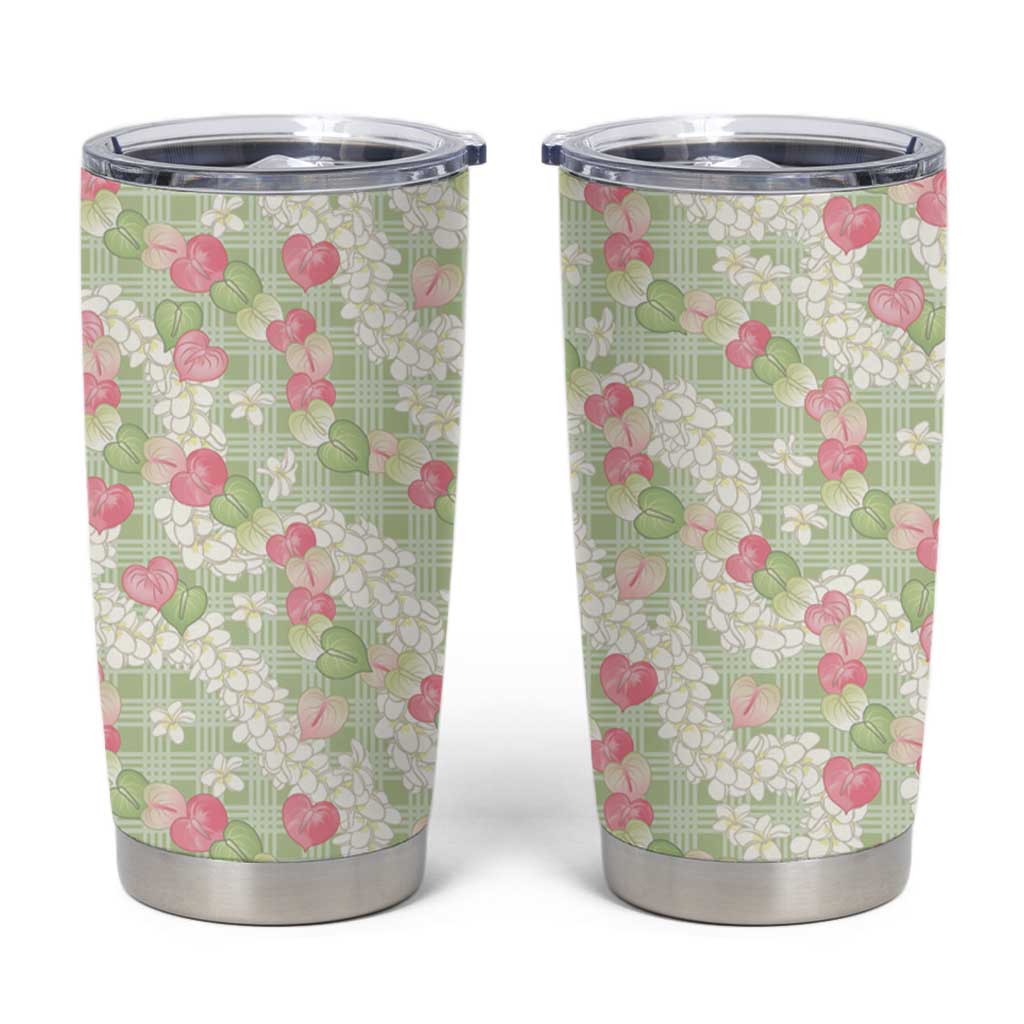Anthurium Plumeria Lei Pastel Tumbler Cup Green Hawaiian Splendid Palaka LT01 Green - Polynesian Pride