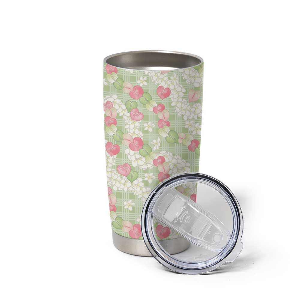 Anthurium Plumeria Lei Pastel Tumbler Cup Green Hawaiian Splendid Palaka LT01 - Polynesian Pride