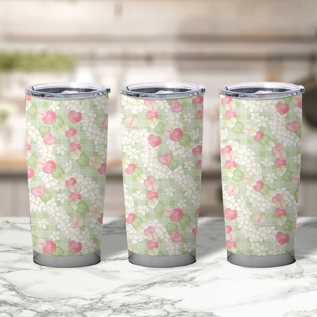 Anthurium Plumeria Lei Pastel Tumbler Cup Green Hawaiian Splendid Palaka LT01 - Polynesian Pride