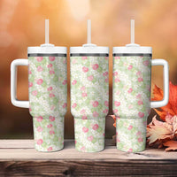 Anthurium Plumeria Lei Pastel Tumbler With Handle Green Hawaiian Splendid Palaka
