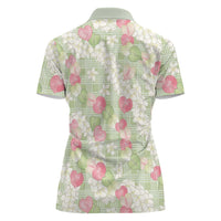 Anthurium Plumeria Lei Pastel Women Polo Shirt Green Hawaiian Splendid Palaka LT01 - Polynesian Pride