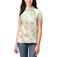 Anthurium Plumeria Lei Pastel Women Polo Shirt Green Hawaiian Splendid Palaka LT01 - Polynesian Pride