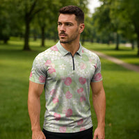 Anthurium Plumeria Lei Pastel Zipper Polo Shirt Green Hawaiian Splendid Palaka