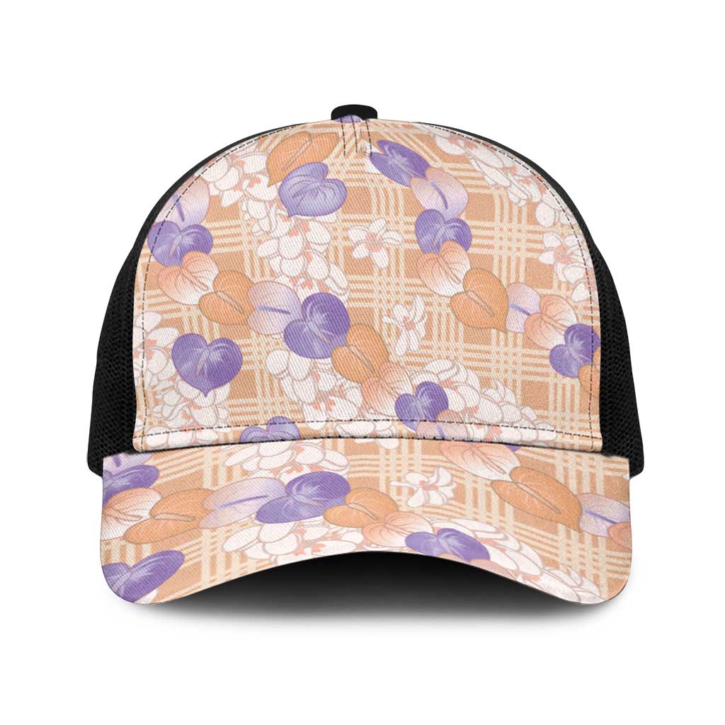 Anthurium Plumeria Lei Pastel Baseball Net Cap Orange Hawaiian Splendid Palaka