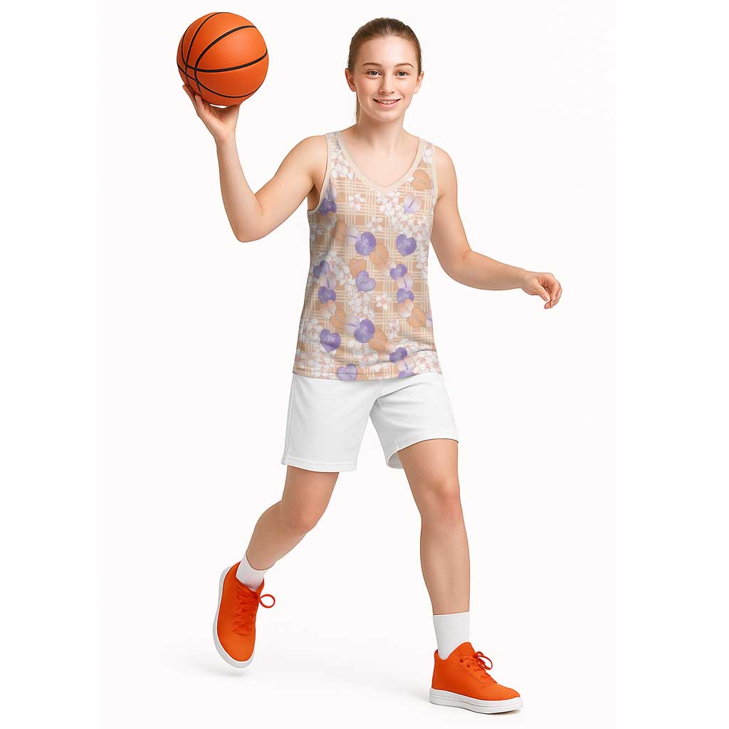 Anthurium Plumeria Lei Pastel Basketball Jersey Orange Hawaiian Splendid Palaka