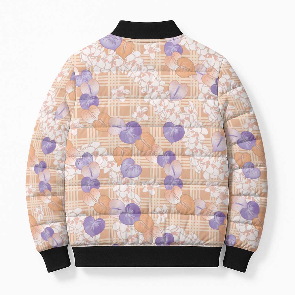 Anthurium Plumeria Lei Pastel Bomber Puffer Jacket Orange Hawaiian Splendid Palaka