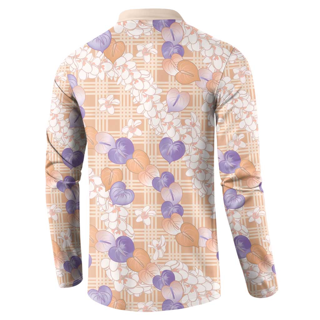 Anthurium Plumeria Lei Pastel Button Sweatshirt Orange Hawaiian Splendid Palaka