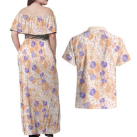 Anthurium Plumeria Lei Pastel Couples Matching Off Shoulder Maxi Dress and Hawaiian Shirt Orange Hawaiian Splendid Palaka LT01 - Polynesian Pride