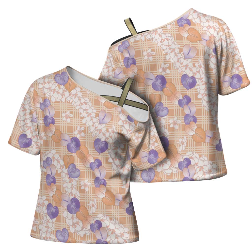 Anthurium Plumeria Lei Pastel Cross Shoulder Shirt Orange Hawaiian Splendid Palaka