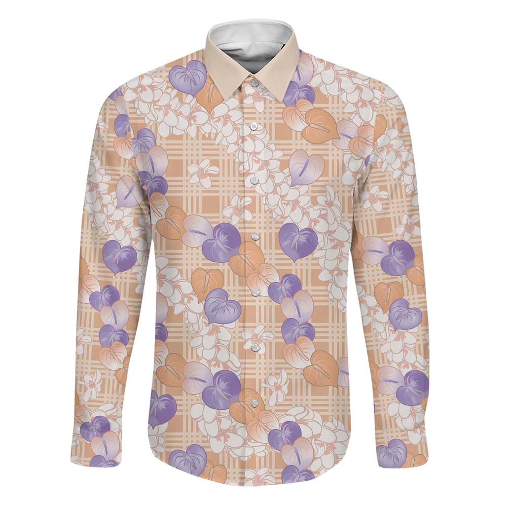 Anthurium Plumeria Lei Pastel Family Matching Long Sleeve Bodycon Dress and Hawaiian Shirt Orange Hawaiian Splendid Palaka LT01 Dad's Shirt - Long Sleeve Orange - Polynesian Pride