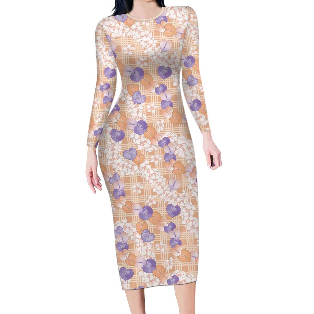 Anthurium Plumeria Lei Pastel Family Matching Long Sleeve Bodycon Dress and Hawaiian Shirt Orange Hawaiian Splendid Palaka LT01 Mom's Dress Orange - Polynesian Pride