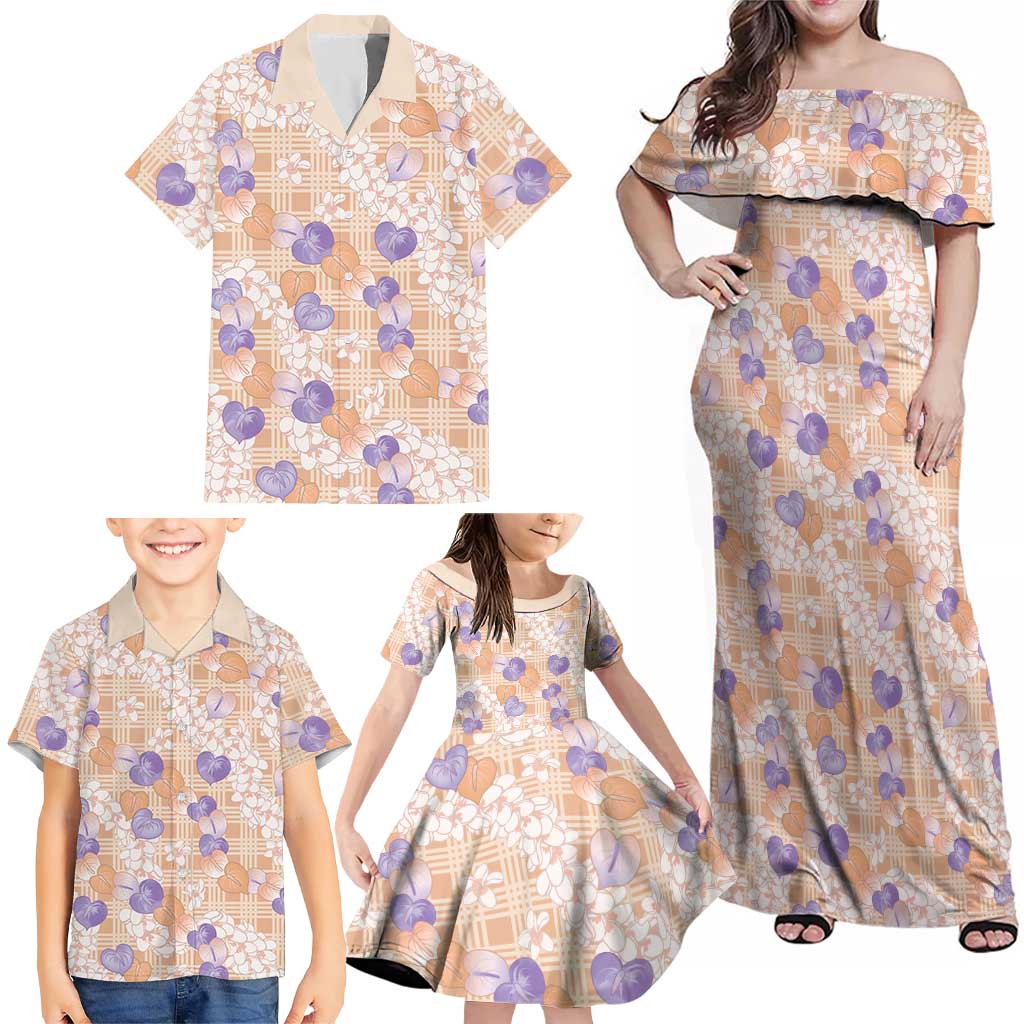 Anthurium Plumeria Lei Pastel Family Matching Off Shoulder Maxi Dress and Hawaiian Shirt Orange Hawaiian Splendid Palaka