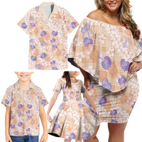 Anthurium Plumeria Lei Pastel Family Matching Off Shoulder Short Dress and Hawaiian Shirt Orange Hawaiian Splendid Palaka LT01 - Polynesian Pride