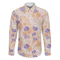 Anthurium Plumeria Lei Pastel Family Matching Off Shoulder Short Dress and Hawaiian Shirt Orange Hawaiian Splendid Palaka LT01 Dad's Shirt - Long Sleeve Orange - Polynesian Pride