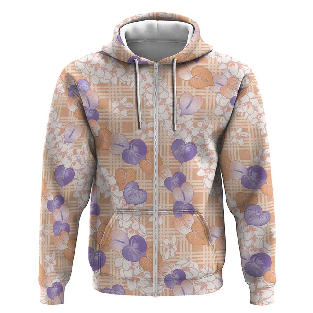 Anthurium Plumeria Lei Pastel Hoodie Orange Hawaiian Splendid Palaka LT01 Zip Hoodie Orange - Polynesian Pride