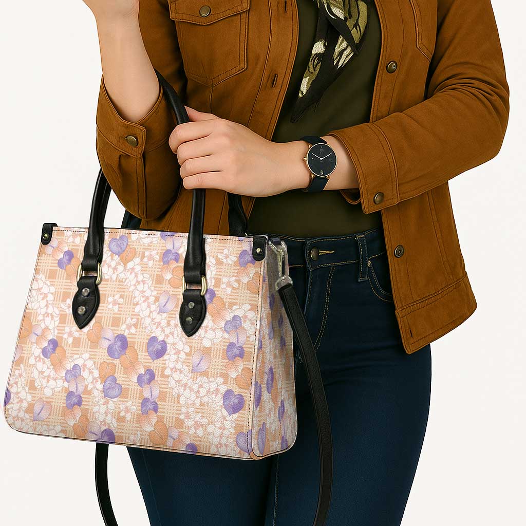 Anthurium Plumeria Lei Pastel Leather Bag Orange Hawaiian Splendid Palaka