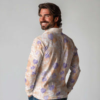 Anthurium Plumeria Lei Pastel Long Sleeve Polo Shirt Orange Hawaiian Splendid Palaka