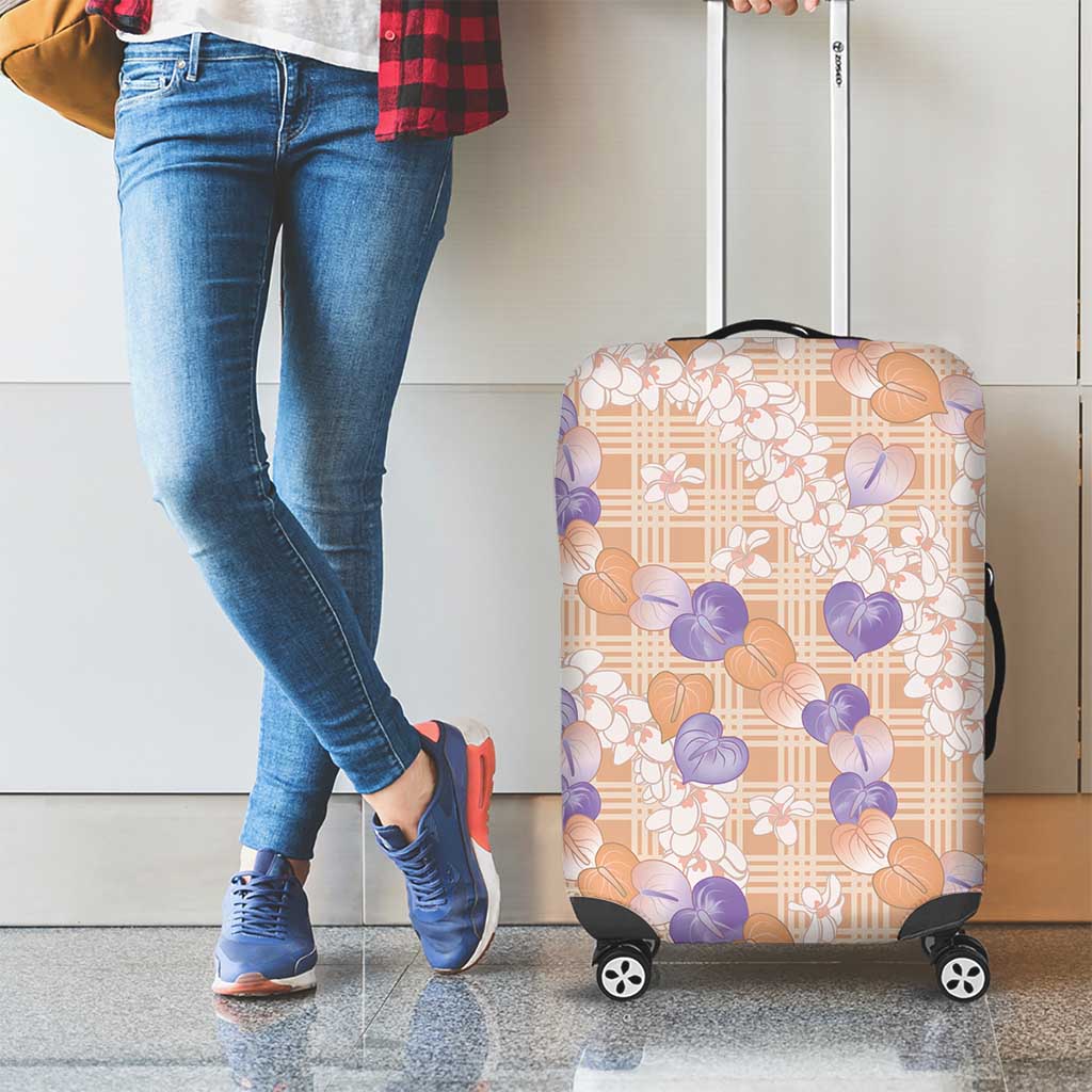 Anthurium Plumeria Lei Pastel Luggage Cover Orange Hawaiian Splendid Palaka LT01 - Polynesian Pride