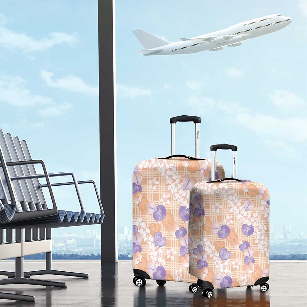 Anthurium Plumeria Lei Pastel Luggage Cover Orange Hawaiian Splendid Palaka LT01 - Polynesian Pride