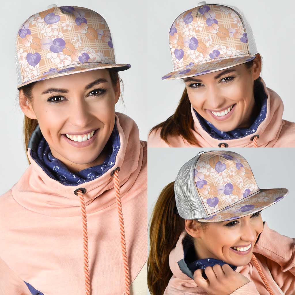 Anthurium Plumeria Lei Pastel Mesh Trucker Cap Orange Hawaiian Splendid Palaka
