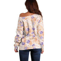 Anthurium Plumeria Lei Pastel Off Shoulder Sweater Orange Hawaiian Splendid Palaka