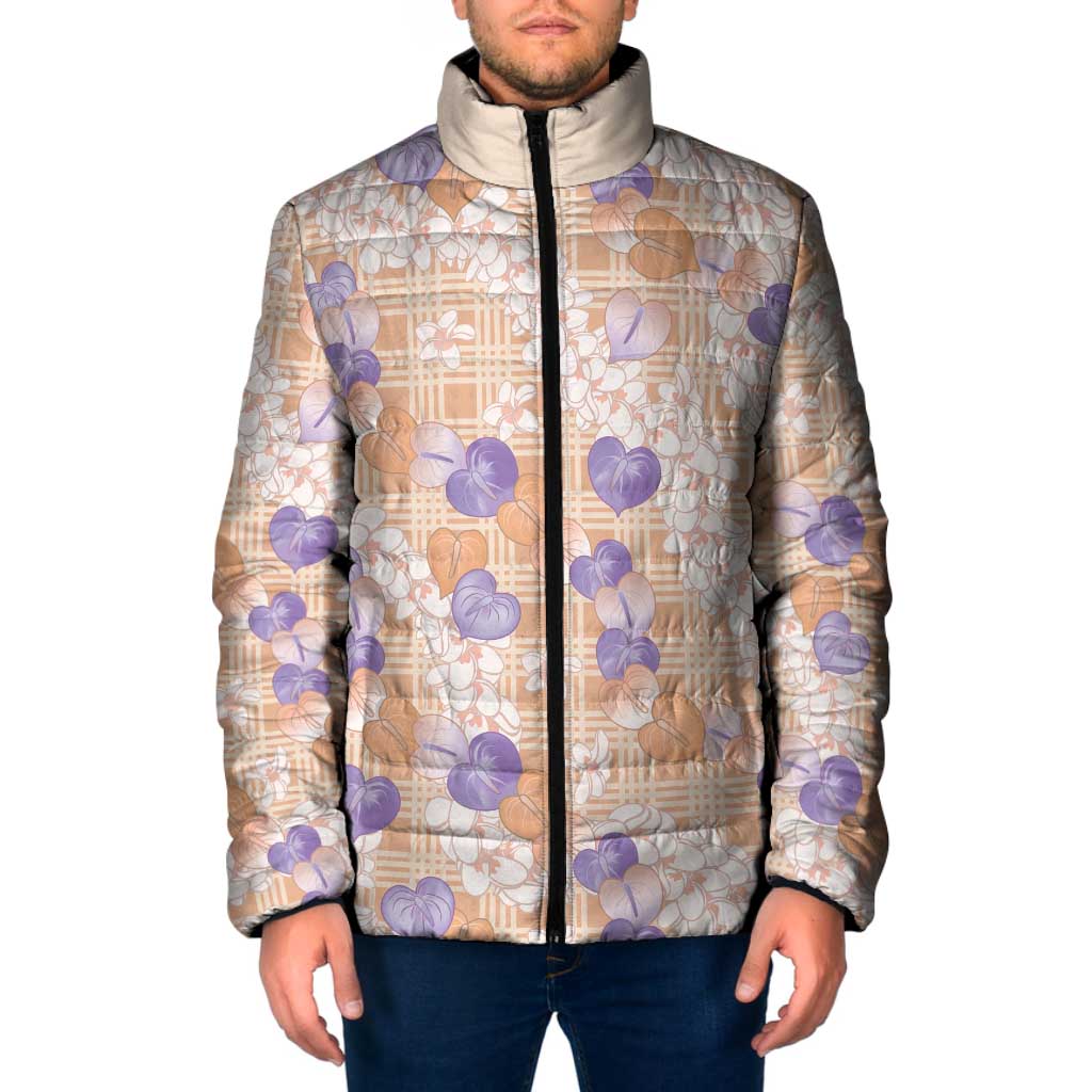 Anthurium Plumeria Lei Pastel Padded Jacket Orange Hawaiian Splendid Palaka