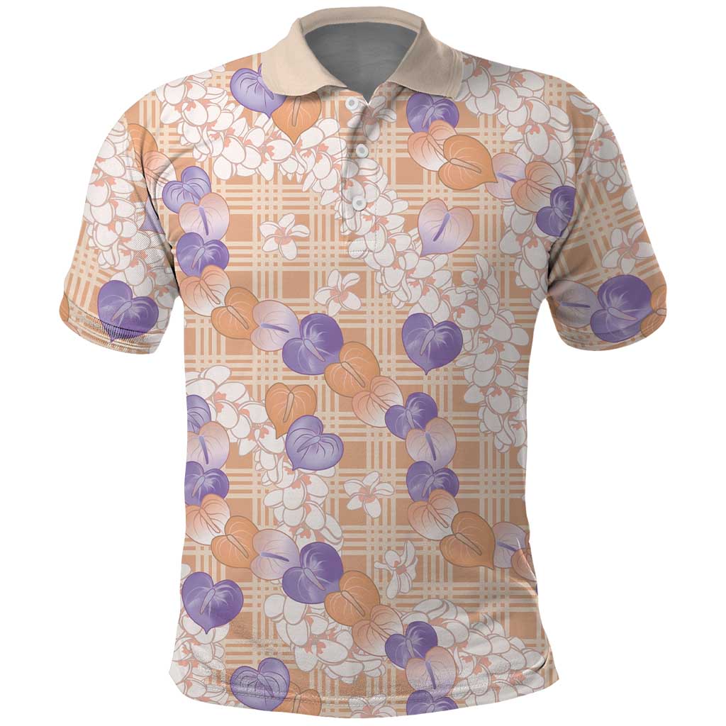Anthurium Plumeria Lei Pastel Polo Shirt Orange Hawaiian Splendid Palaka