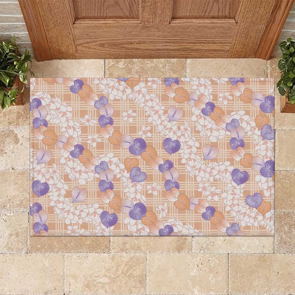 Anthurium Plumeria Lei Pastel Rubber Doormat Orange Hawaiian Splendid Palaka LT01 Orange - Polynesian Pride
