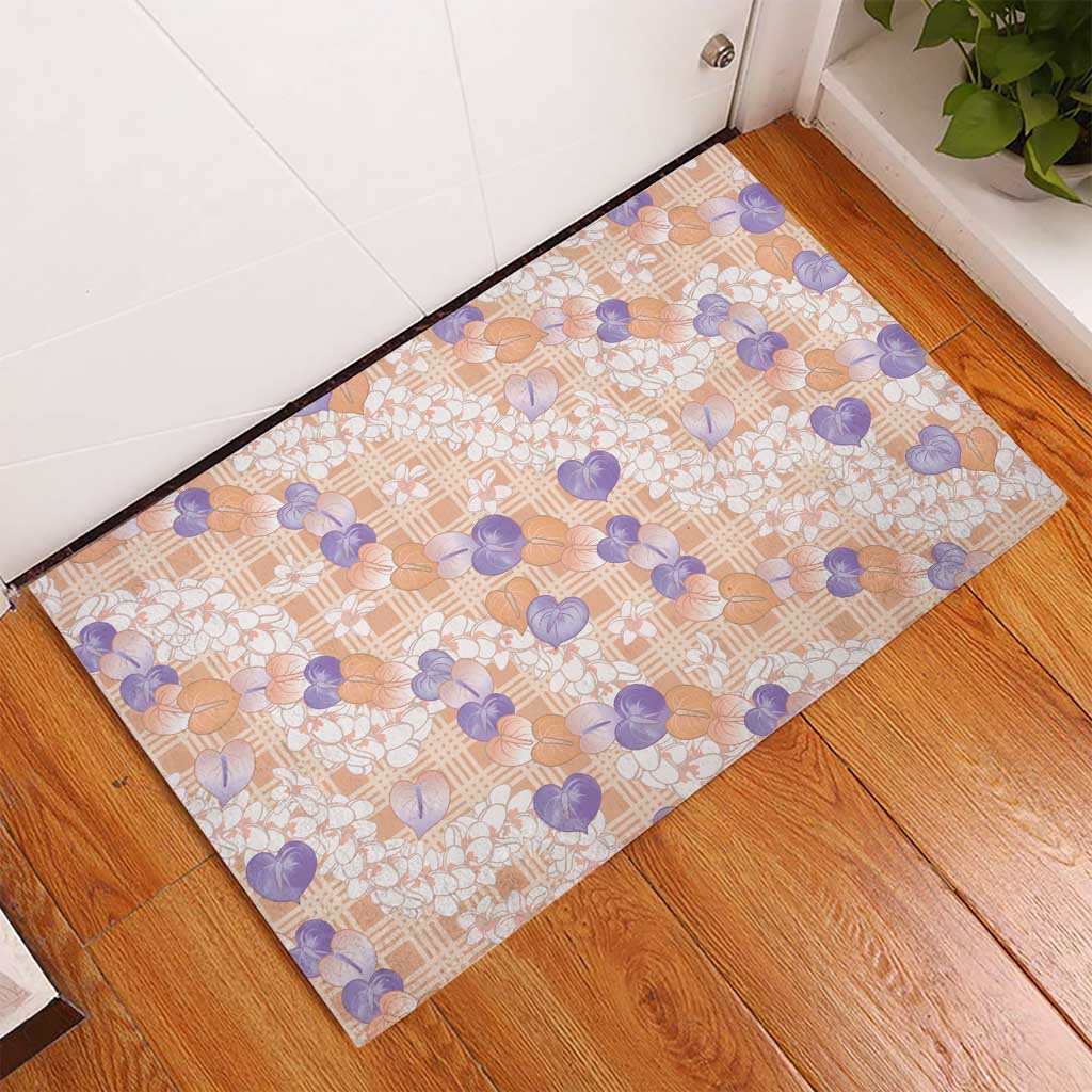 Anthurium Plumeria Lei Pastel Rubber Doormat Orange Hawaiian Splendid Palaka LT01 - Polynesian Pride