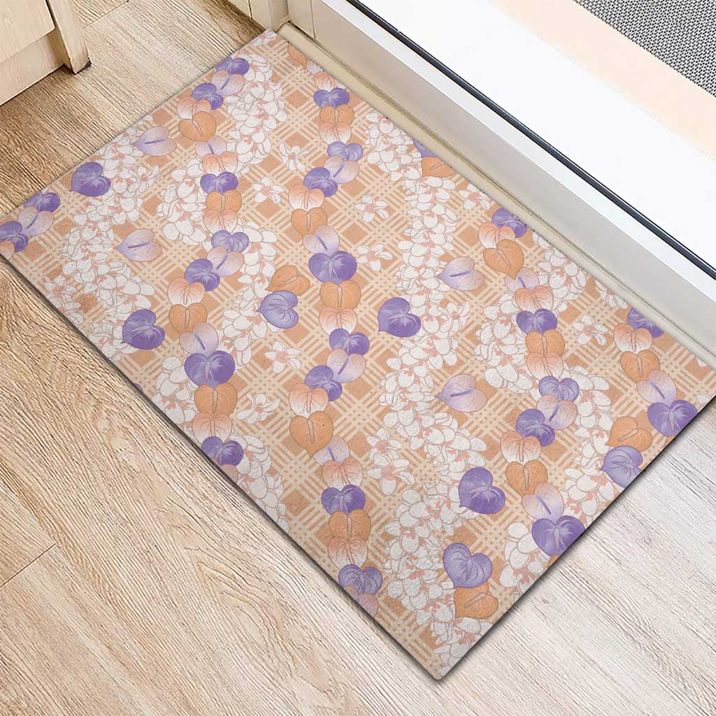 Anthurium Plumeria Lei Pastel Rubber Doormat Orange Hawaiian Splendid Palaka LT01 - Polynesian Pride