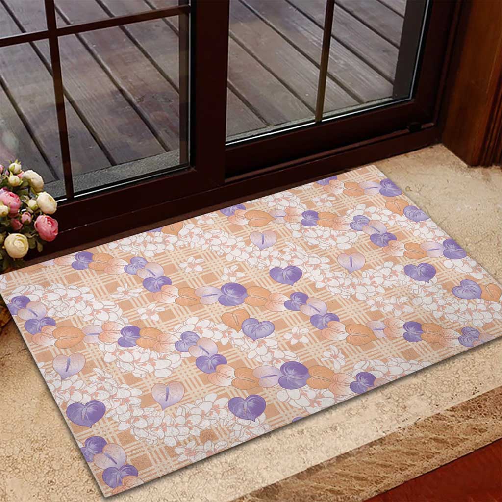 Anthurium Plumeria Lei Pastel Rubber Doormat Orange Hawaiian Splendid Palaka LT01 - Polynesian Pride