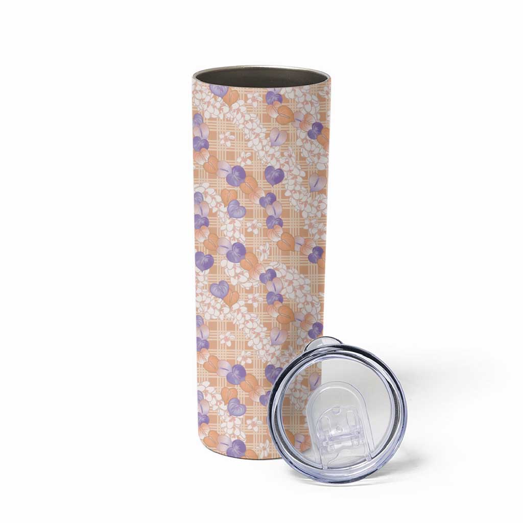 Anthurium Plumeria Lei Pastel Skinny Tumbler Orange Hawaiian Splendid Palaka LT01 - Polynesian Pride