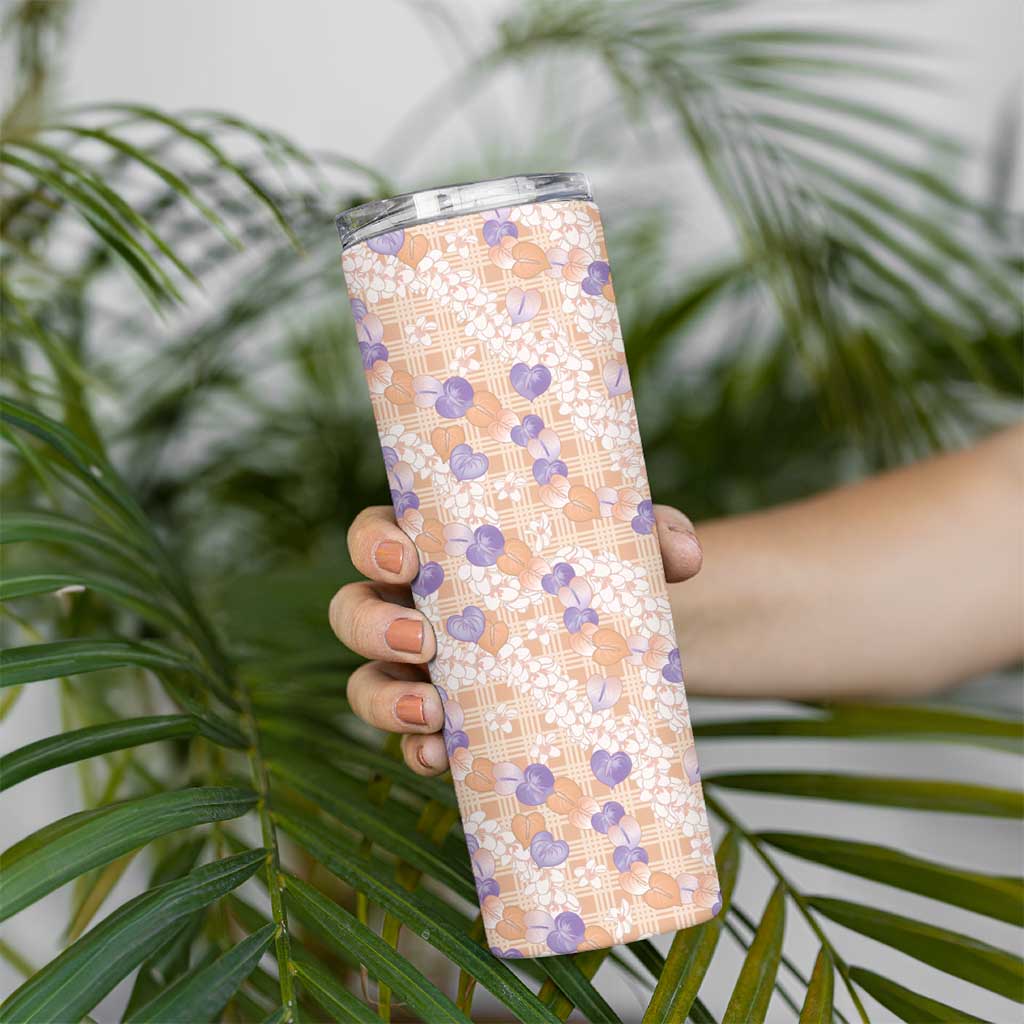 Anthurium Plumeria Lei Pastel Skinny Tumbler Orange Hawaiian Splendid Palaka LT01 - Polynesian Pride
