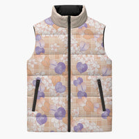 Anthurium Plumeria Lei Pastel Sleeveless Puffer Jacket Orange Hawaiian Splendid Palaka LT01 Unisex Orange - Polynesian Pride
