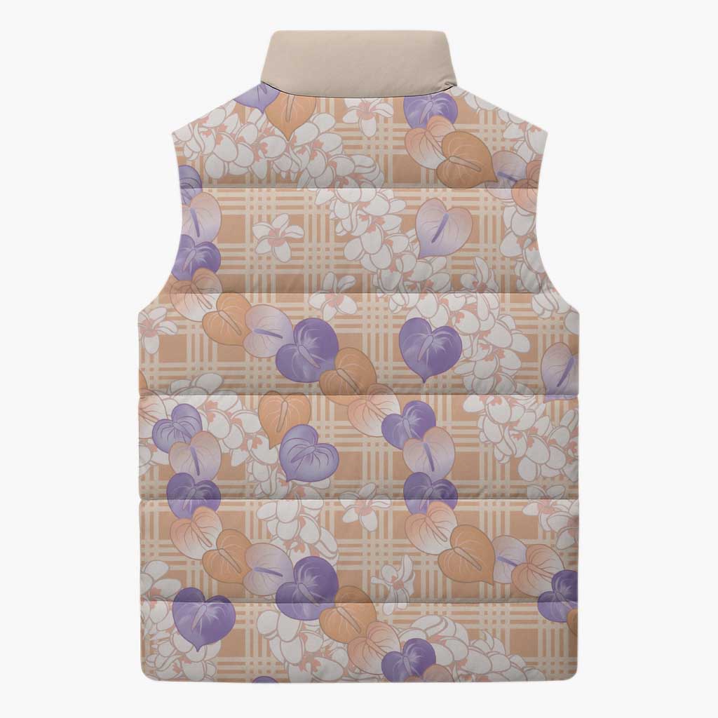 Anthurium Plumeria Lei Pastel Sleeveless Puffer Jacket Orange Hawaiian Splendid Palaka LT01 - Polynesian Pride