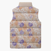 Anthurium Plumeria Lei Pastel Sleeveless Puffer Jacket Orange Hawaiian Splendid Palaka LT01 - Polynesian Pride
