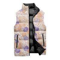 Anthurium Plumeria Lei Pastel Sleeveless Puffer Jacket Orange Hawaiian Splendid Palaka LT01 - Polynesian Pride