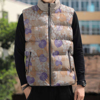 Anthurium Plumeria Lei Pastel Sleeveless Puffer Jacket Orange Hawaiian Splendid Palaka LT01 - Polynesian Pride