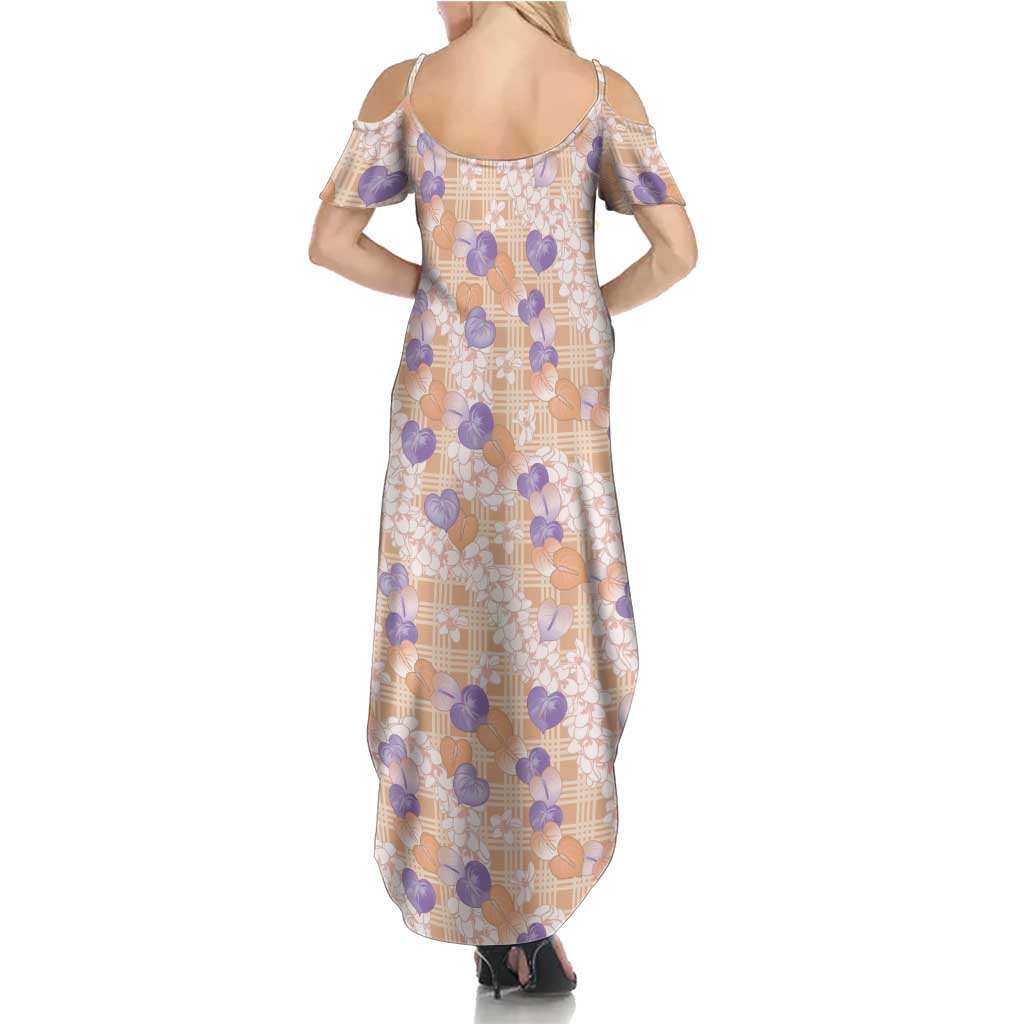 Anthurium Plumeria Lei Pastel Summer Maxi Dress Orange Hawaiian Splendid Palaka LT01 - Polynesian Pride