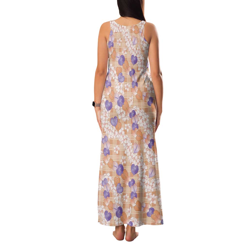 Anthurium Plumeria Lei Pastel Tank Maxi Dress Orange Hawaiian Splendid Palaka LT01 - Polynesian Pride