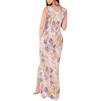 Anthurium Plumeria Lei Pastel Tank Maxi Dress Orange Hawaiian Splendid Palaka LT01 - Polynesian Pride