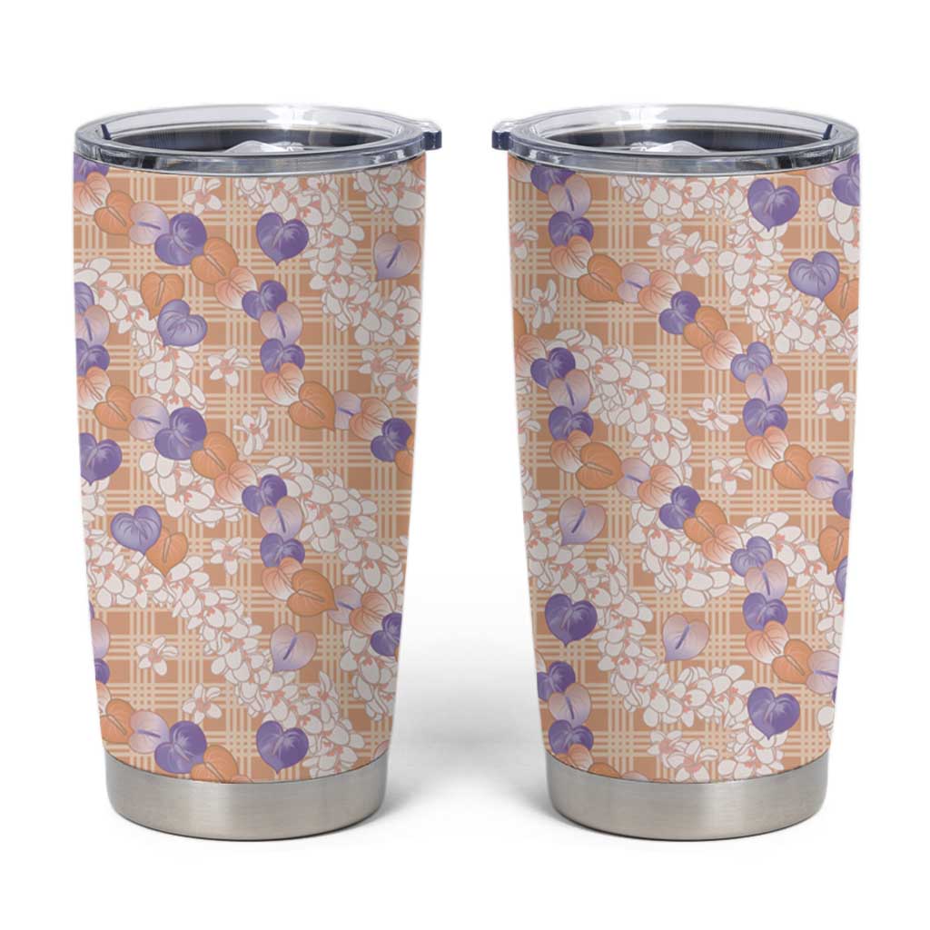 Anthurium Plumeria Lei Pastel Tumbler Cup Orange Hawaiian Splendid Palaka LT01 Orange - Polynesian Pride