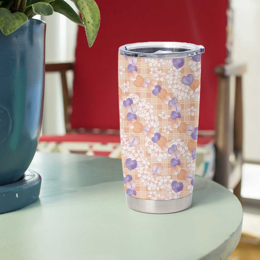 Anthurium Plumeria Lei Pastel Tumbler Cup Orange Hawaiian Splendid Palaka LT01 - Polynesian Pride