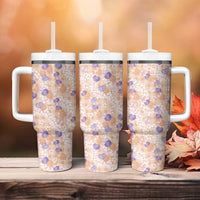 Anthurium Plumeria Lei Pastel Tumbler With Handle Orange Hawaiian Splendid Palaka