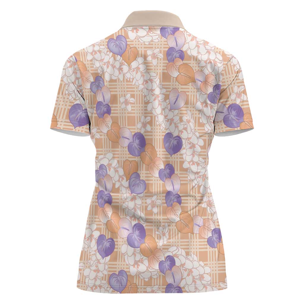 Anthurium Plumeria Lei Pastel Women Polo Shirt Orange Hawaiian Splendid Palaka