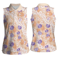 Anthurium Plumeria Lei Pastel Women Sleeveless Polo Shirt Orange Hawaiian Splendid Palaka LT01 - Polynesian Pride