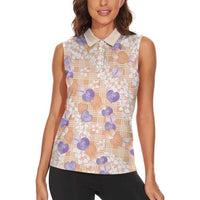 Anthurium Plumeria Lei Pastel Women Sleeveless Polo Shirt Orange Hawaiian Splendid Palaka LT01 - Polynesian Pride