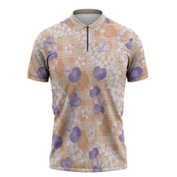 Anthurium Plumeria Lei Pastel Zipper Polo Shirt Orange Hawaiian Splendid Palaka